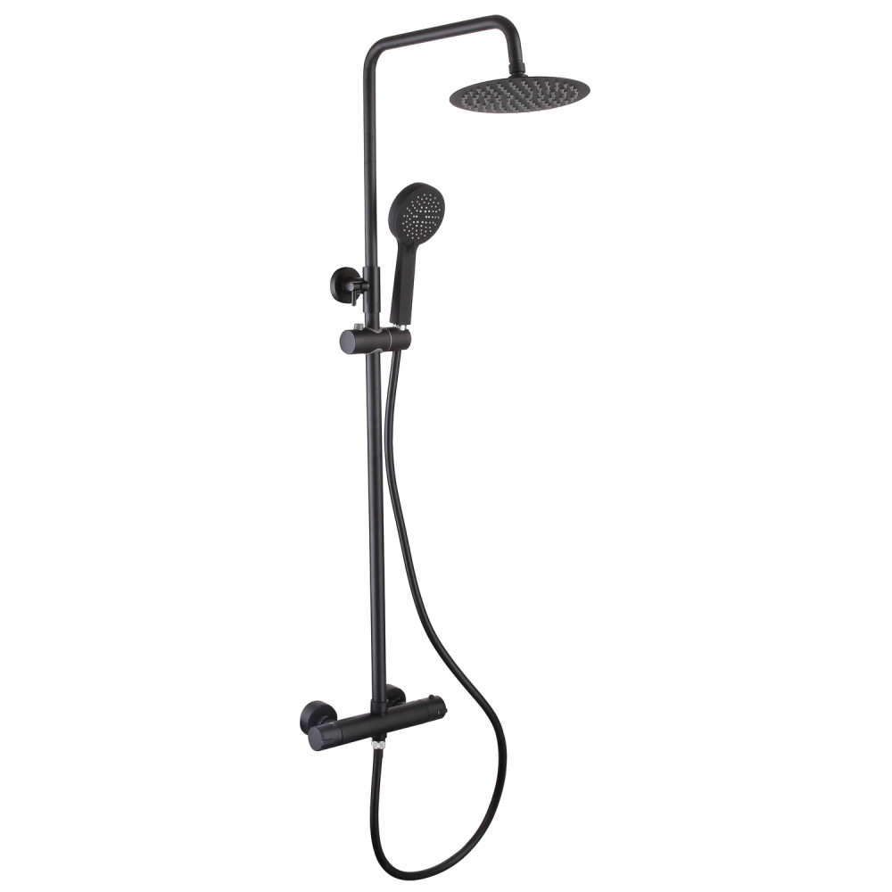 Vantara Easy Bar Shower in Black with Round Fixed Head and Slide Rail