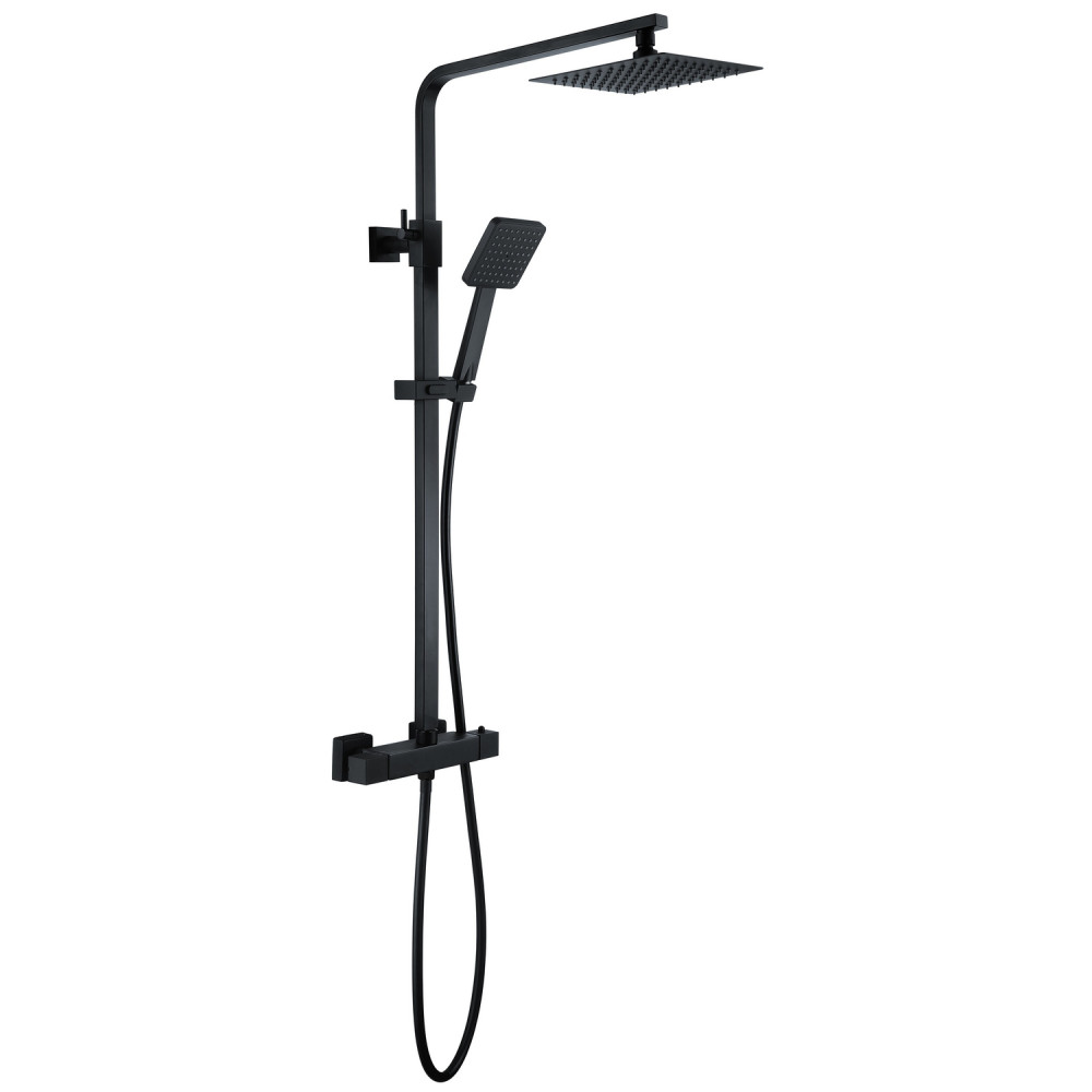 Vantara Easy Bar Shower in Black with Square Fixed Head and Slide Rail