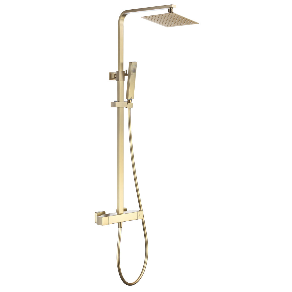 Vantara Easy Bar Shower in Brushed Brass with Square Fixed Head and Slide Rail