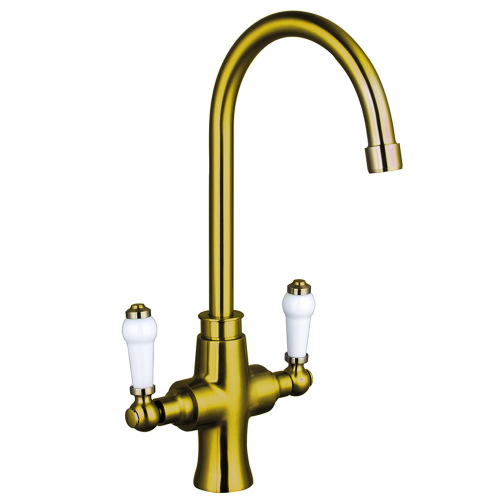 Trisen Rura Brushed Gold Two Handle Traditional Kitchen Tap