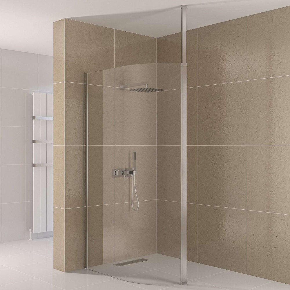Valliant Chrome 1000mm Curved Offset Wetroom Panel with Square Pole