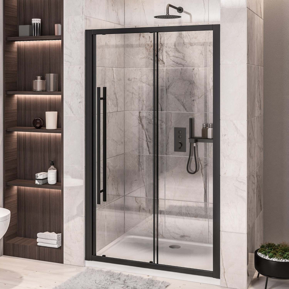 Vantage 2000 6mm Matt Black 1600mm Sliding Shower Door