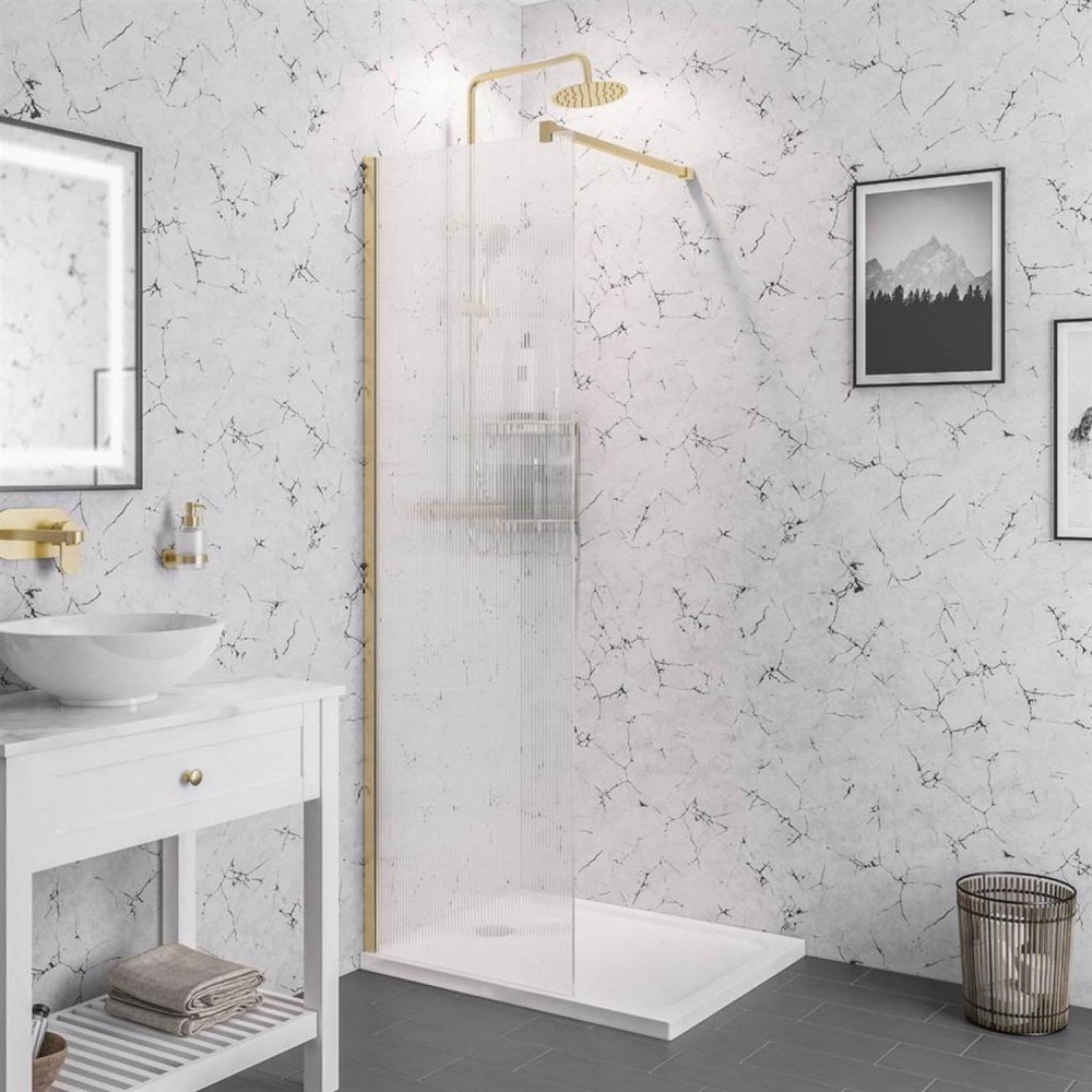 Vantage 2000 8mm Brushed Brass 1200mm Fluted Wetroom Panel