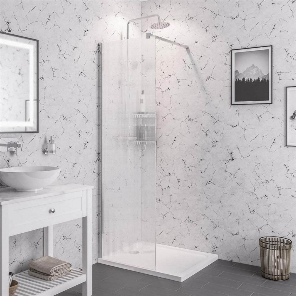 Vantage 2000 8mm Chrome 900mm Fluted Wetroom Panel