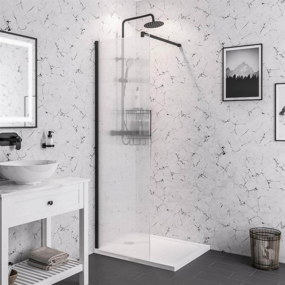 Vantage 2000 8mm Matt Black 1300mm Fluted Wetroom Panel