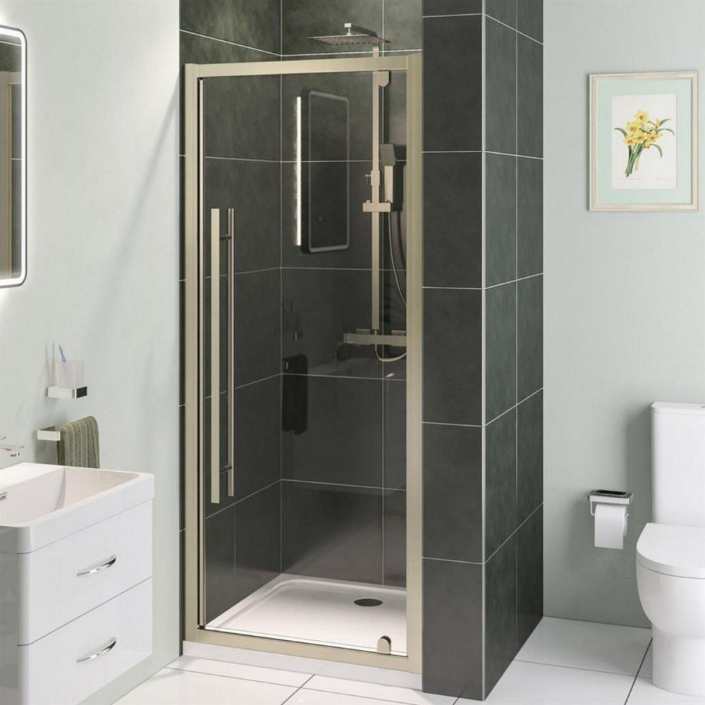 Vantage 2000 Brushed Brass 800mm Pivot Shower Door