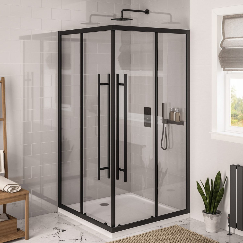 Vantage 2000 Matt Black 900 x 800mm Offset Corner Entry Shower Enclosure