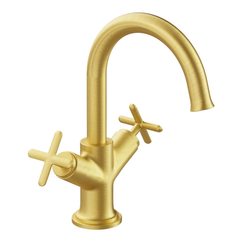 VitrA Origin Classic Brushed Gold Basin Mixer with Cross Handles