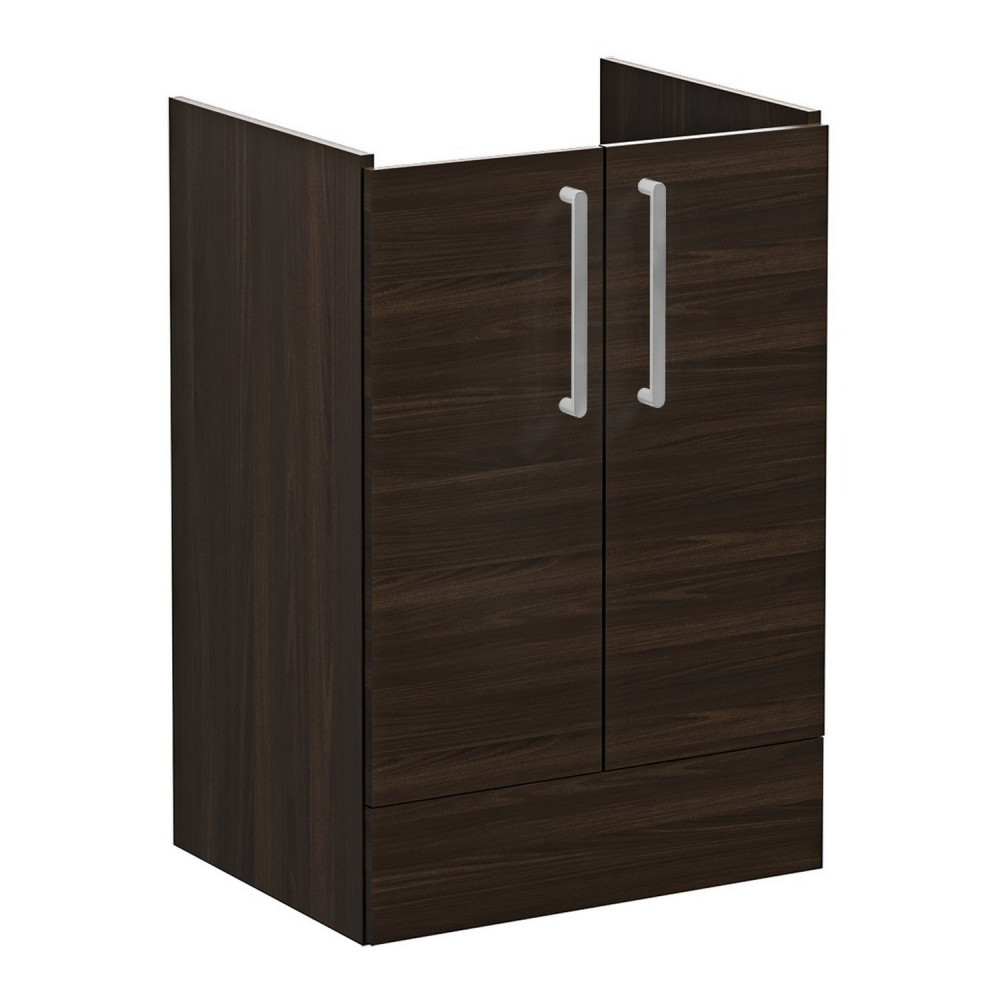VitrA Root Flat 600mm Walnut Freestanding Two Door Vanity Unit and Basin