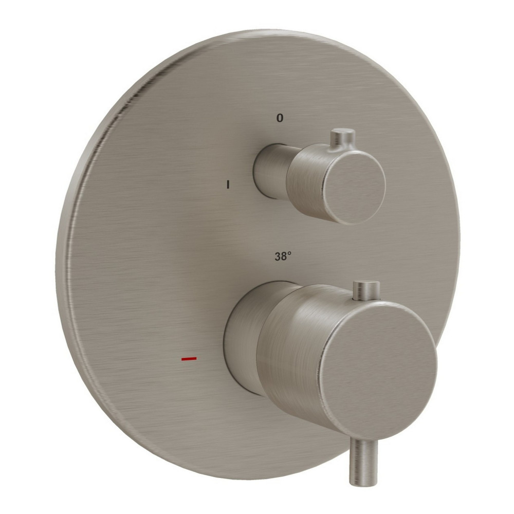 VitrA Round Brushed Nickel Thermostatic Dual Outlet Concealed Shower Valve