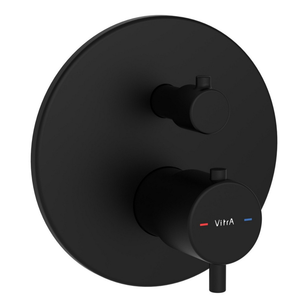 VitrA Round Matt Black Thermostatic Dual Outlet Concealed Shower Valve