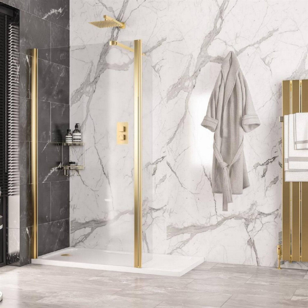 Volente 800mm Brushed Brass 6mm Wetroom Panel