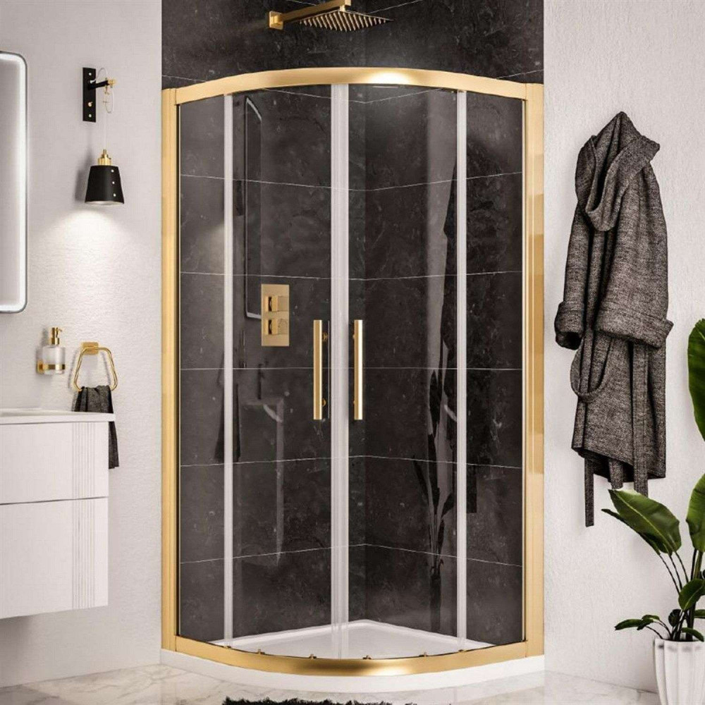 Volente Brushed Brass 800mm Double Door Quadrant Shower Enclosure