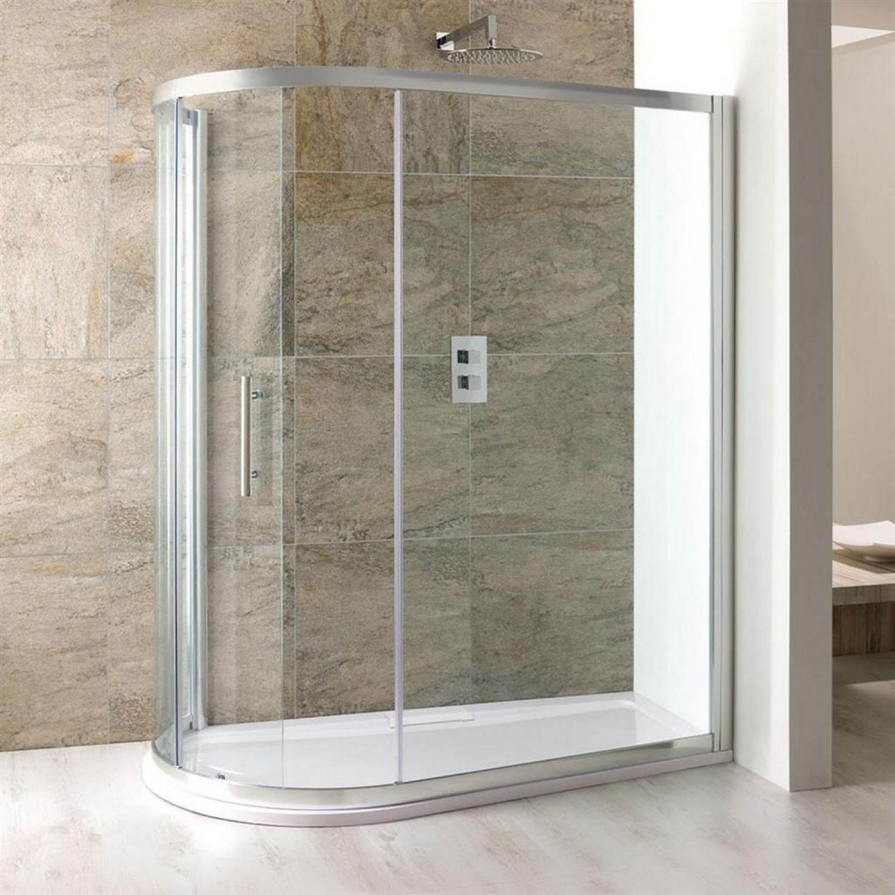 Volente Chrome 1650 x 912mm Spacesaver Offset Quadrant Shower Enclosure