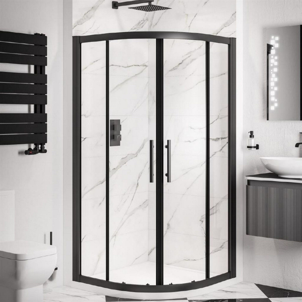 Volente Matt Black 1000mm Double Door Quadrant Shower Enclosure