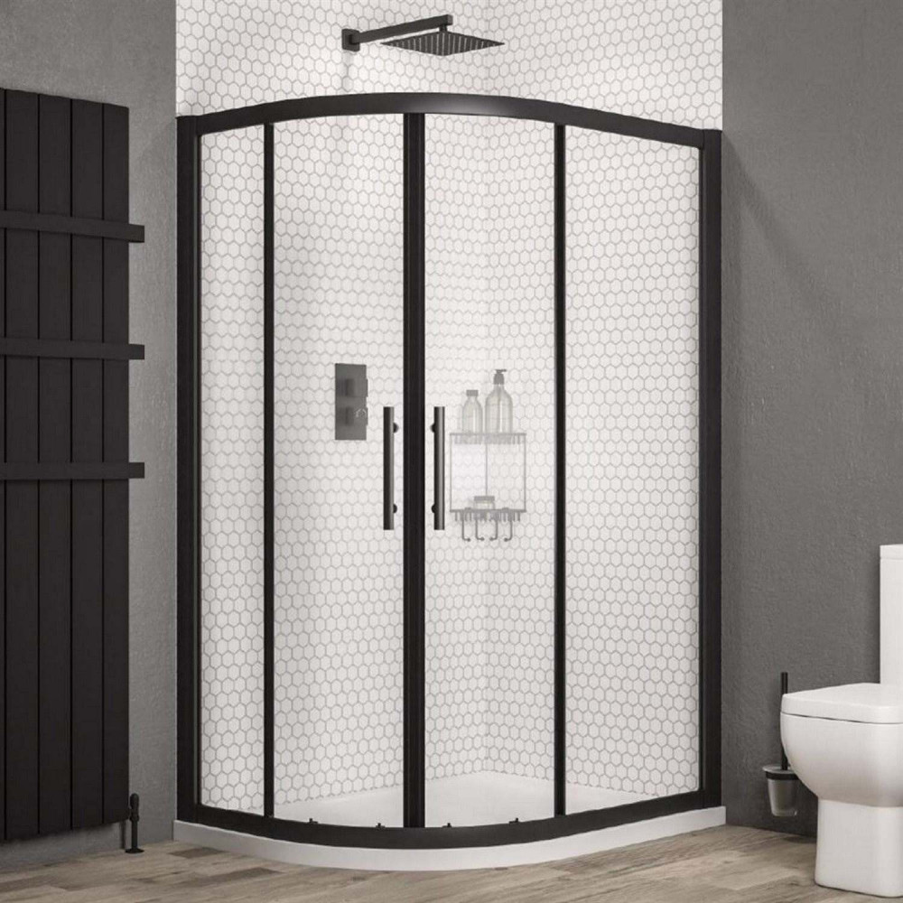 Volente Matt Black 1200 x 800mm Double Door Offset Quadrant Shower Enclosure