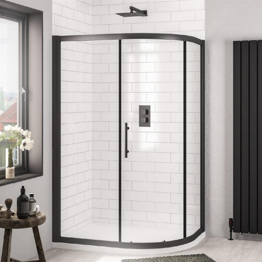 Volente Matt Black 900 x 800mm Single Door Offset Quadrant Shower Enclosure