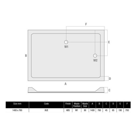 MX Durastone 1400 x 760 Rectangular Shower Tray  Low Profile | XUE