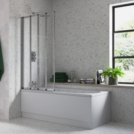 AJAX3777 Ajax 1400mm Chrome Four Fold 4mm Bath Screen Lifestyle