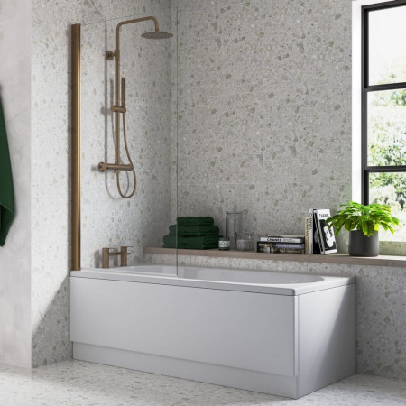 AJAX108939 Ajax 1500mm Brushed Bronze 6mm Single Straight Bath Screen Lifestyle