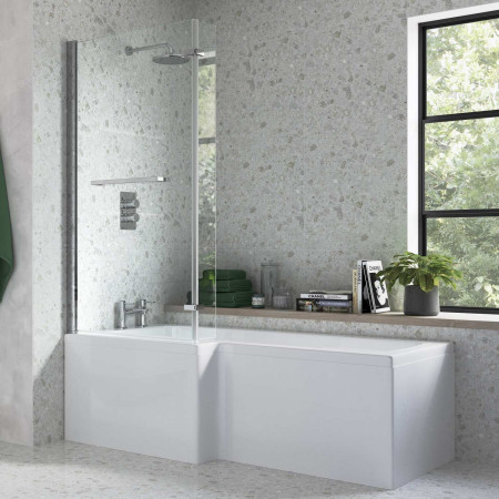 AJAX3773 Ajax 1500mm Chrome 6mm L Shaped Bath Screen Lifestyle