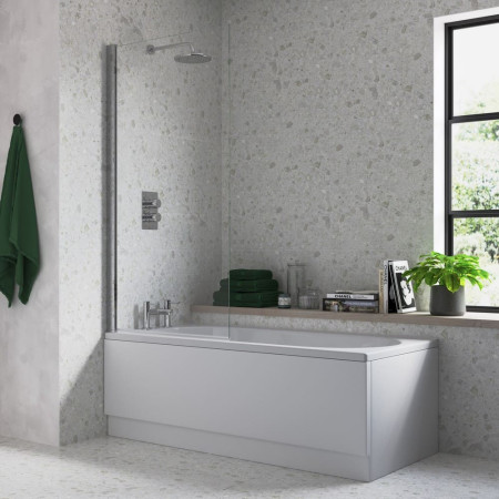 AJAX3769 Ajax 1500mm Chrome 6mm Single Straight Bath Screen Lifestyle