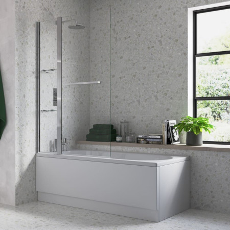 AJAX3775 Ajax 1500mm Chrome Two Panel Folding 6mm Bath Screen Lifestyle
