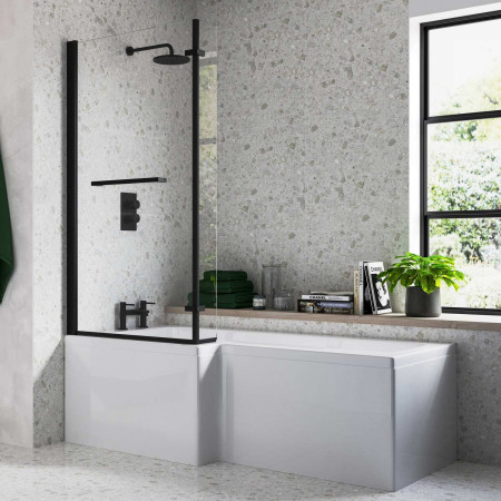 Ajax 1500mm Matt Black 6mm L Shaped Bath Screen
