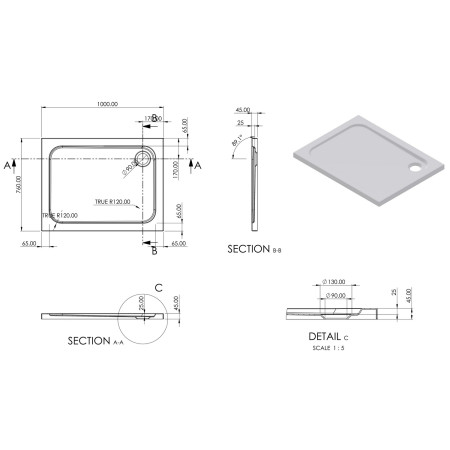 AJAX111465 Ajax 2Go 1000 x 760mm Rectangular Shower Tray