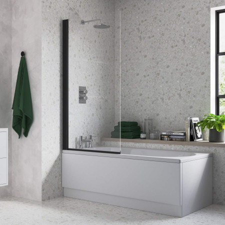 AJAX108068 Ajax 6mm Black 1400mm Square Bath Screen Lifestyle