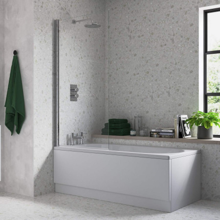 AJAX108067 Ajax 6mm Chrome 1400mm Square Bath Screen Lifestyle