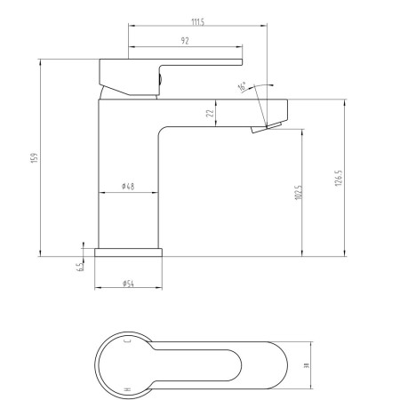 AJAX105723 Ajax Ancholme Chrome Basin Mixer with Waste Line Drawing
