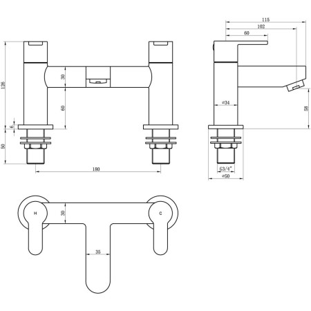 AJAX105724 Ajax Ancholme Chrome Bath Filler Line Drawing