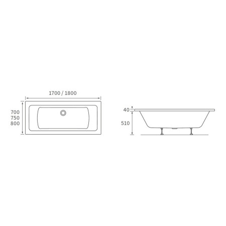 AJAX105657 Ajax Armthorpe 1700 x 750mm Double Ended Supercast Bath Line Drawing