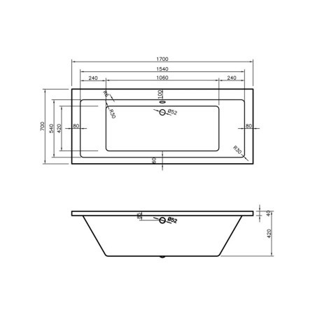 AJAX105651 Ajax Armthorpe 1700 x 700mm Double Ended Bath Internal Measurements