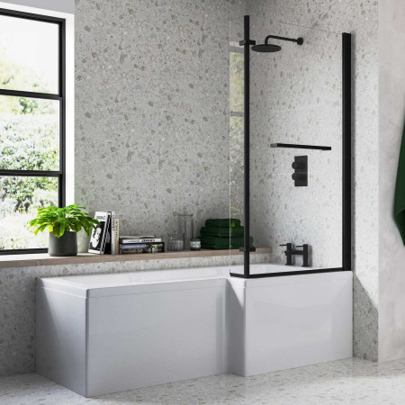 Ajax Armthorpe 1700 x 850mm Right Hand L Shaped Shower Bath with Matt Black Screen