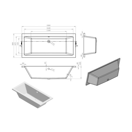 AJAX105654 Ajax Armthorpe 1800 x 800mm Double Ended Bath Internal Measurements