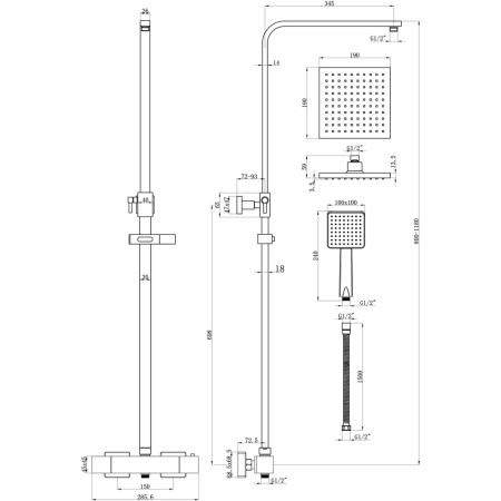 AJAX105829 Ajax Ashby Cool Touch Chrome Thermostatic Mixer Shower with Overhead Kit (2)
