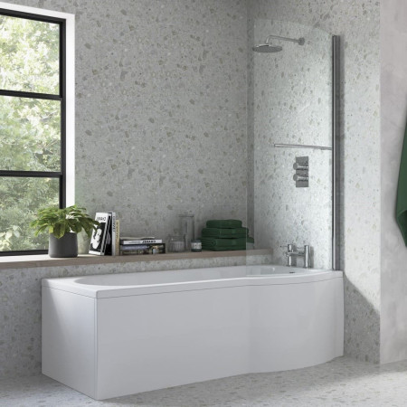 AJAX105612 Ajax Barcon 1700 x 850mm Right Hand P Shaped Supercast Shower Bath Lifestyle