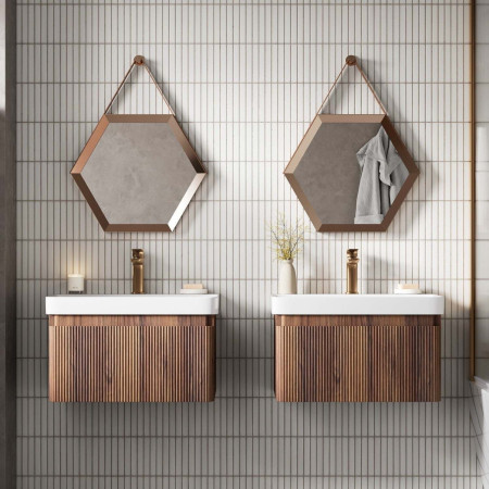 AJAX116287 Ajax Barmouth 500mm Hexagonal Bronze Bathroom Mirror Lifestyle
