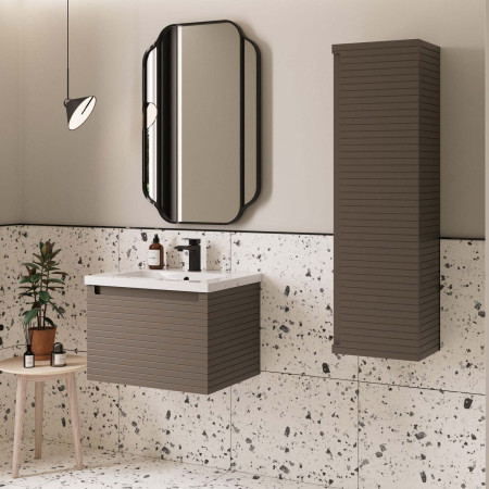 AJAX116031 Ajax Barnoldby 350mm Wall Hung Matt Taupe Tall Storage Unit Lifestyle