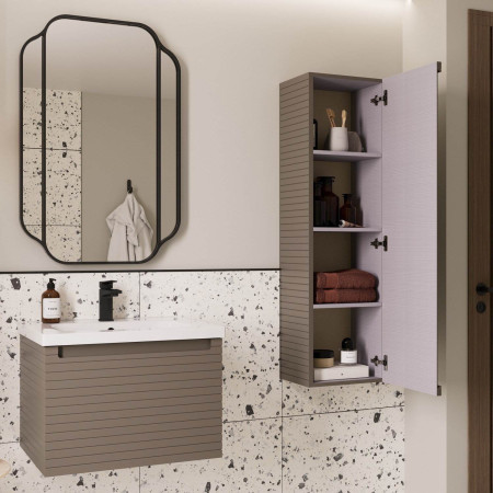 AJAX116028 Ajax Barnoldby 600mm Wall Hung Matt Taupe Vanity Unit and Basin Lifestyle