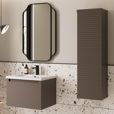 AJAX116030 Ajax Barnoldby 800mm Wall Hung Matt Taupe Vanity Unit and Basin with Tall Storage Unit
