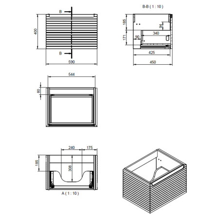 AJAX116026 Ajax Barnoldby 600mm Wall Hung Matt Taupe Vanity Unit and Worktop Dimensions