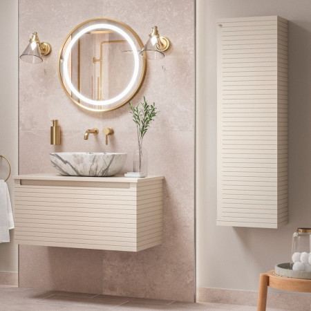AJAX106930 Ajax Barnoldby 800mm Wall Hung Matt Cotton Vanity Unit with Worktop Lifestyle