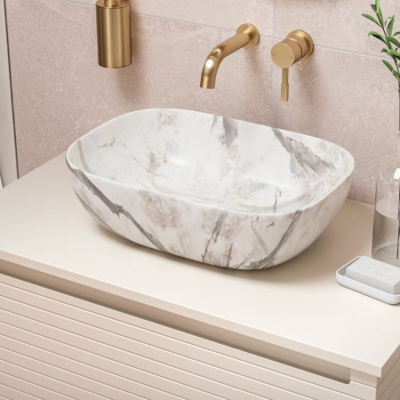 AJAX106928 Ajax Barnoldby 615mm Wall Hung Matt Cotton Vanity Unit with Worktop and Countertop Basin