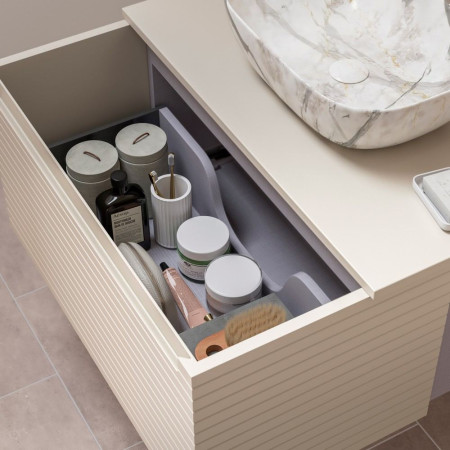 AJAX106928 Ajax Barnoldby 615mm Wall Hung Matt Cotton Vanity Unit with Worktop Drawer Storage