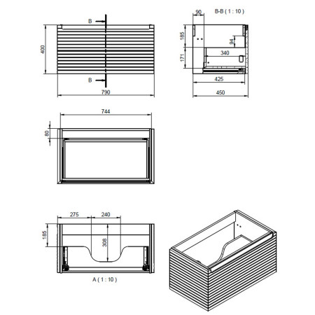 AJAX116029 Ajax Barnoldby 800mm Wall Hung Matt Taupe Vanity Unit and Worktop Dimensions