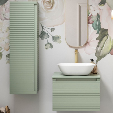 AJAX106940 Ajax Barnoldby 800mm Wall Hung Matt Willow Green Vanity Unit with Worktop Lifestyle