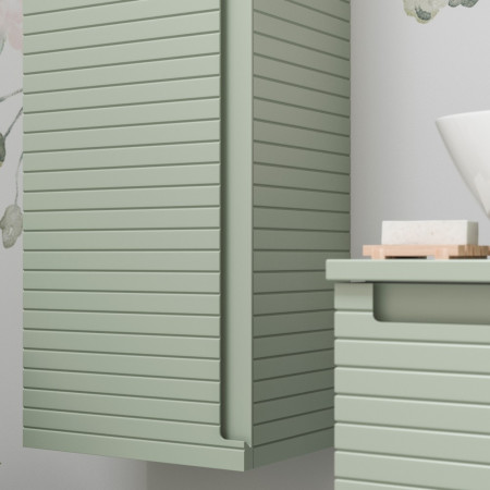 AJAX106940 Ajax Barnoldby 800mm Wall Hung Matt Willow Green Vanity Unit with Worktop and Storage Unit